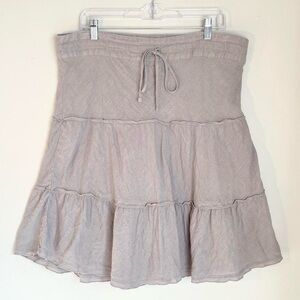 Caslon Light Gray %100 Linen A-Line Tiered Skirt